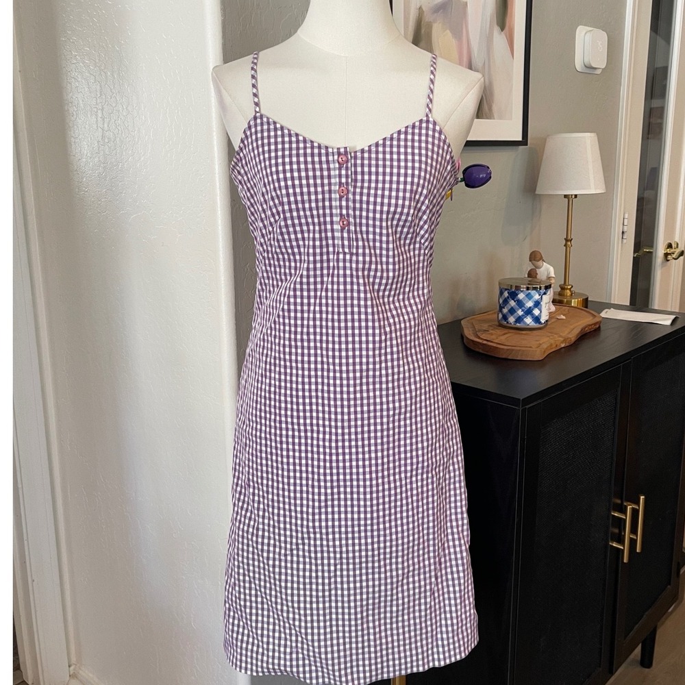Vintage 2000s Esprit Mini Dress Women 3/4 Purple Gingham Checkered Y2K Coquette